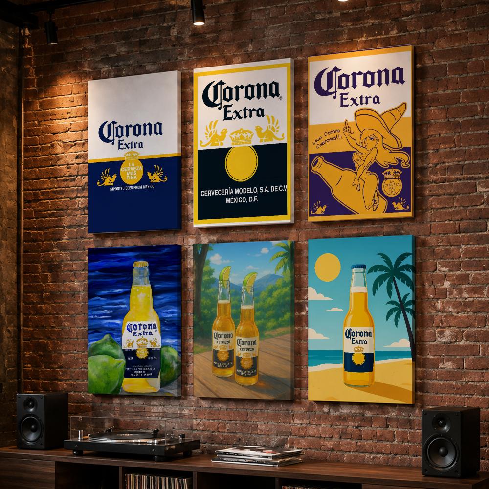 Wine En Beer - Tableau mural encadré en bois C-Corona