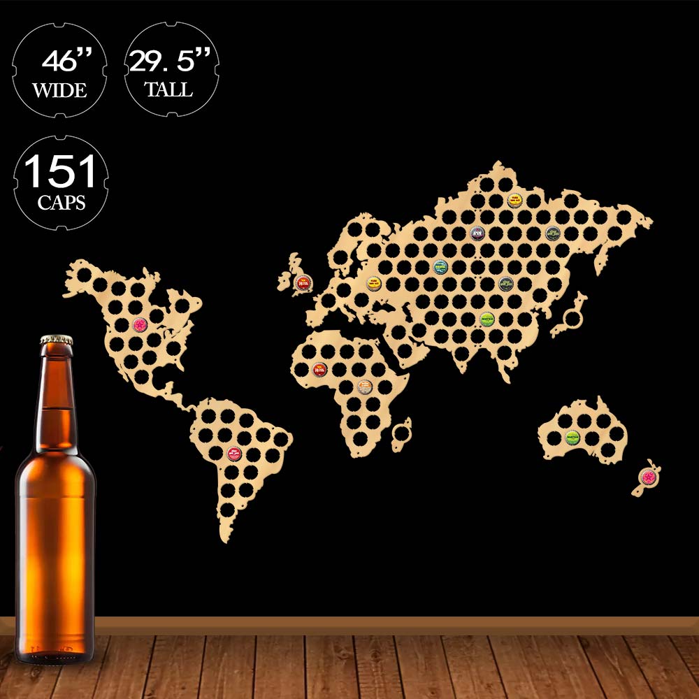 Craft Beer & Wine U- - Carte du monde en bois faite