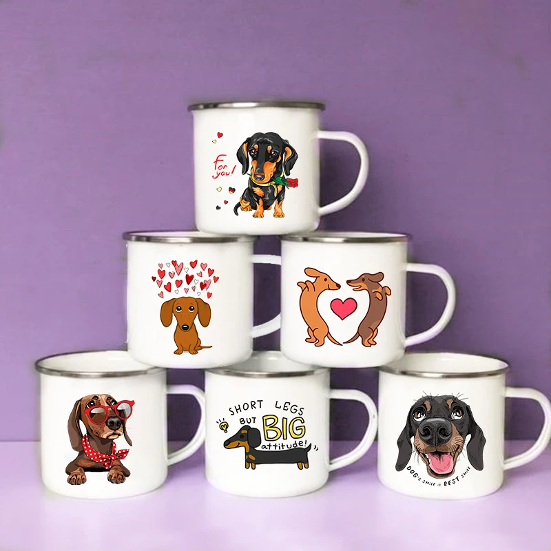 Wine Beer Coffee - Tasse en émail créative imprimée teckel
